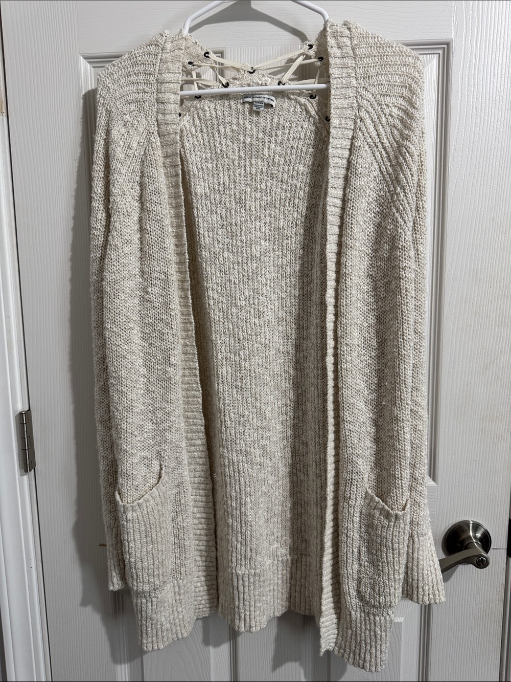 American Eagle Outfitters Cream Open-Front Knit Cardigan